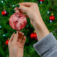 Aotearoa Maori Koru Curves Ceramic Ornament Silver Ferns - Crimson Red LT7 - Polynesian Pride