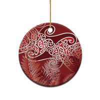Aotearoa Maori Koru Curves Ceramic Ornament Silver Ferns - Crimson Red LT7 - Polynesian Pride