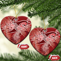 Aotearoa Maori Koru Curves Ceramic Ornament Silver Ferns - Crimson Red LT7 Heart Red - Polynesian Pride