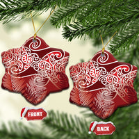 Aotearoa Maori Koru Curves Ceramic Ornament Silver Ferns - Crimson Red LT7 Snow Flake Red - Polynesian Pride