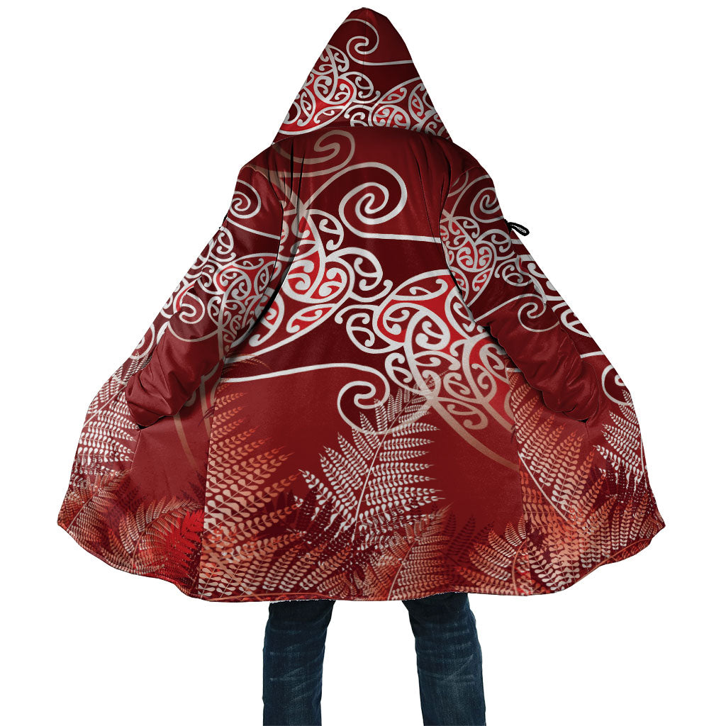 Aotearoa Maori Koru Curves Cloak Silver Ferns - Crimson Red