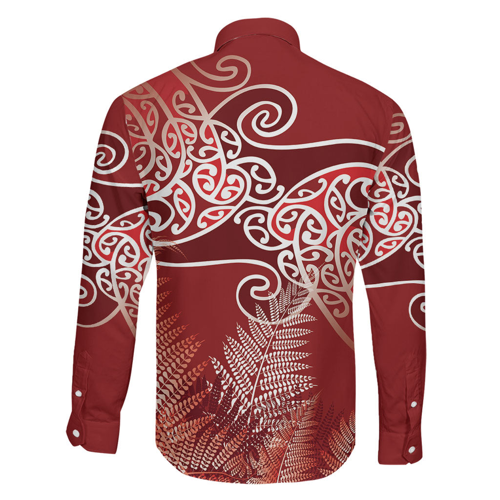 Aotearoa Maori Koru Curves Family Matching Mermaid Dress and Hawaiian Shirt Silver Ferns - Crimson Red LT7 - Polynesian Pride