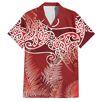 Aotearoa Maori Koru Curves Family Matching Off Shoulder Maxi Dress and Hawaiian Shirt Silver Ferns - Crimson Red LT7 Dad's Shirt - Short Sleeve Red - Polynesian Pride