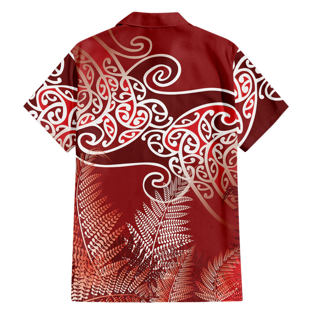 Aotearoa Maori Koru Curves Family Matching Puletasi and Hawaiian Shirt Silver Ferns - Crimson Red LT7 - Polynesian Pride