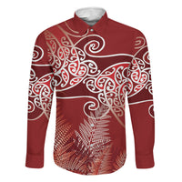 Aotearoa Maori Koru Curves Family Matching Tank Maxi Dress and Hawaiian Shirt Silver Ferns - Crimson Red LT7 Dad's Shirt - Long Sleeve Red - Polynesian Pride