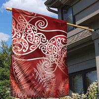 Aotearoa Maori Koru Curves Garden Flag Silver Ferns - Crimson Red