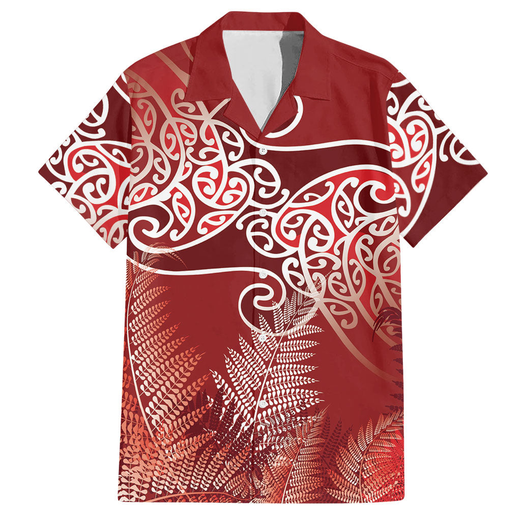 Aotearoa Maori Koru Curves Hawaiian Shirt Silver Ferns - Crimson Red