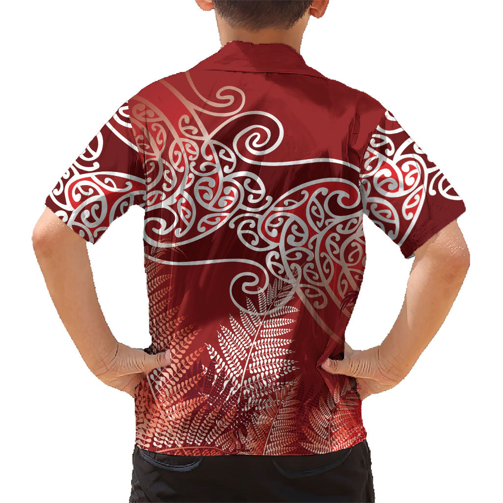 Aotearoa Maori Koru Curves Hawaiian Shirt Silver Ferns - Crimson Red
