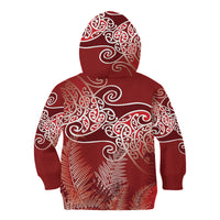 Aotearoa Maori Koru Curves Kid Hoodie Silver Ferns - Crimson Red