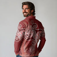 Aotearoa Maori Koru Curves Long Sleeve Polo Shirt Silver Ferns - Crimson Red LT7 - Polynesian Pride