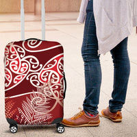 Aotearoa Maori Koru Curves Luggage Cover Silver Ferns - Crimson Red