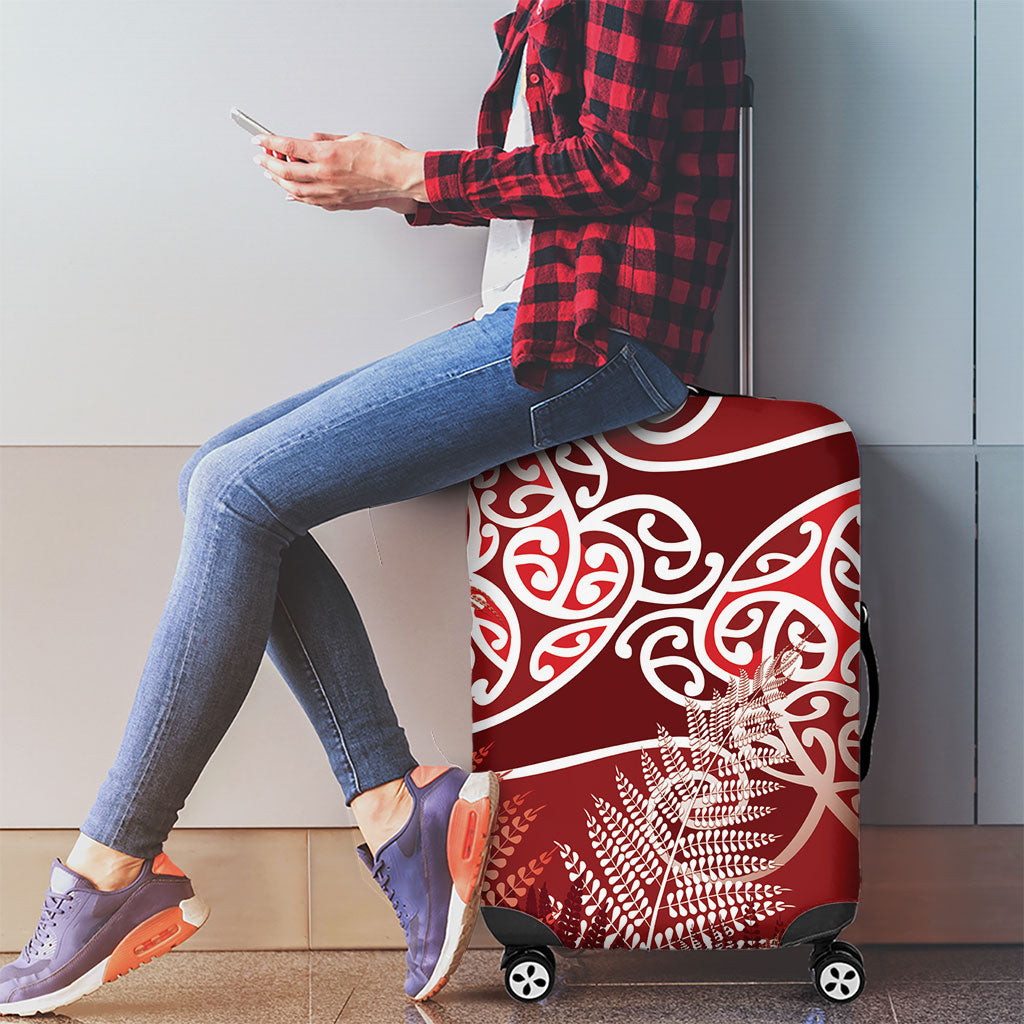Aotearoa Maori Koru Curves Luggage Cover Silver Ferns - Crimson Red