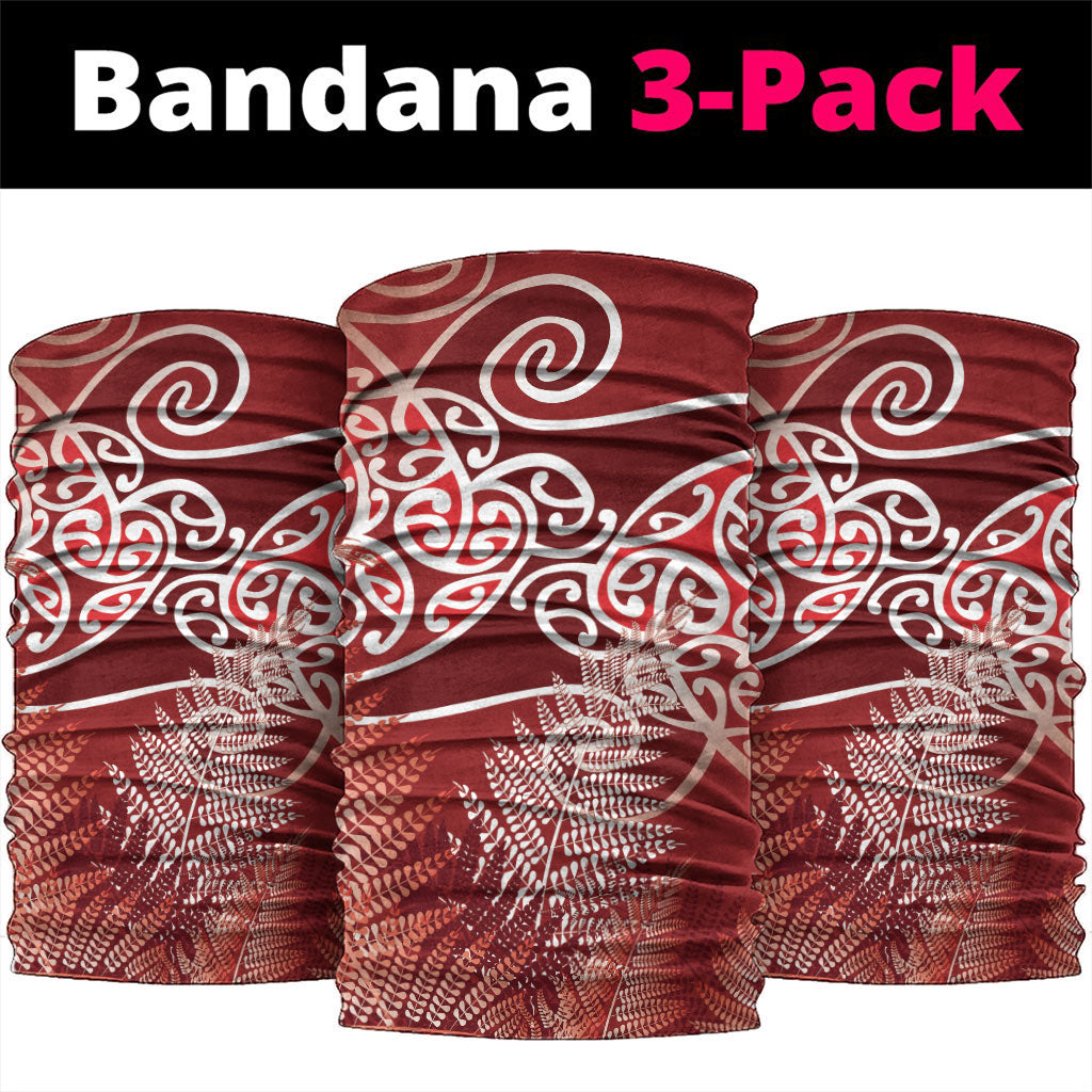 Aotearoa Maori Koru Curves Neck Gaiter Silver Ferns - Crimson Red LT7 package One Size: 25*50cm Red - Polynesian Pride