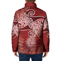 Aotearoa Maori Koru Curves Padded Jacket Silver Ferns - Crimson Red