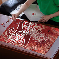 Aotearoa Maori Koru Curves Puzzle Silver Ferns - Crimson Red