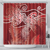 Aotearoa Maori Koru Curves Shower Curtain Silver Ferns - Crimson Red