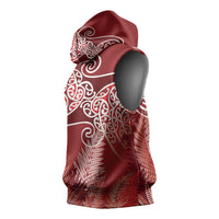 Aotearoa Maori Koru Curves Sleeveless Hoodie Silver Ferns - Crimson Red