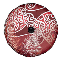 Aotearoa Maori Koru Curves Spare Tire Cover Silver Ferns - Crimson Red