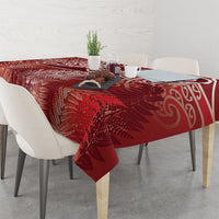 Aotearoa Maori Koru Curves Tablecloth Silver Ferns - Crimson Red
