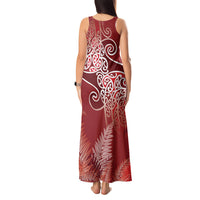 Aotearoa Maori Koru Curves Tank Maxi Dress Silver Ferns - Crimson Red
