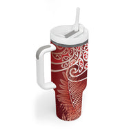 Aotearoa Maori Koru Curves Tumbler With Handle Silver Ferns - Crimson Red