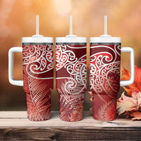 Aotearoa Maori Koru Curves Tumbler With Handle Silver Ferns - Crimson Red