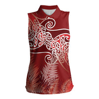 Aotearoa Maori Koru Curves Women Sleeveless Polo Shirt Silver Ferns - Crimson Red LT7 Female Red - Polynesian Pride