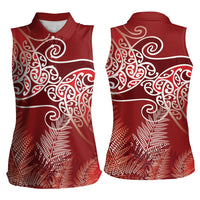 Aotearoa Maori Koru Curves Women Sleeveless Polo Shirt Silver Ferns - Crimson Red LT7 - Polynesian Pride