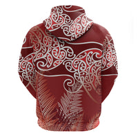 Aotearoa Maori Koru Curves Zip Hoodie Silver Ferns - Crimson Red