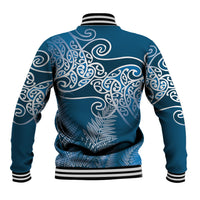 Aotearoa Maori Koru Curves Baseball Jacket Silver Ferns - Navy Blue