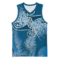 Aotearoa Maori Koru Curves Basketball Jersey Silver Ferns - Navy Blue