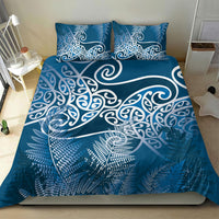 Aotearoa Maori Koru Curves Bedding Set Silver Ferns - Navy Blue