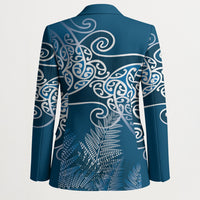 Aotearoa Maori Koru Curves Blazer Silver Ferns - Navy Blue