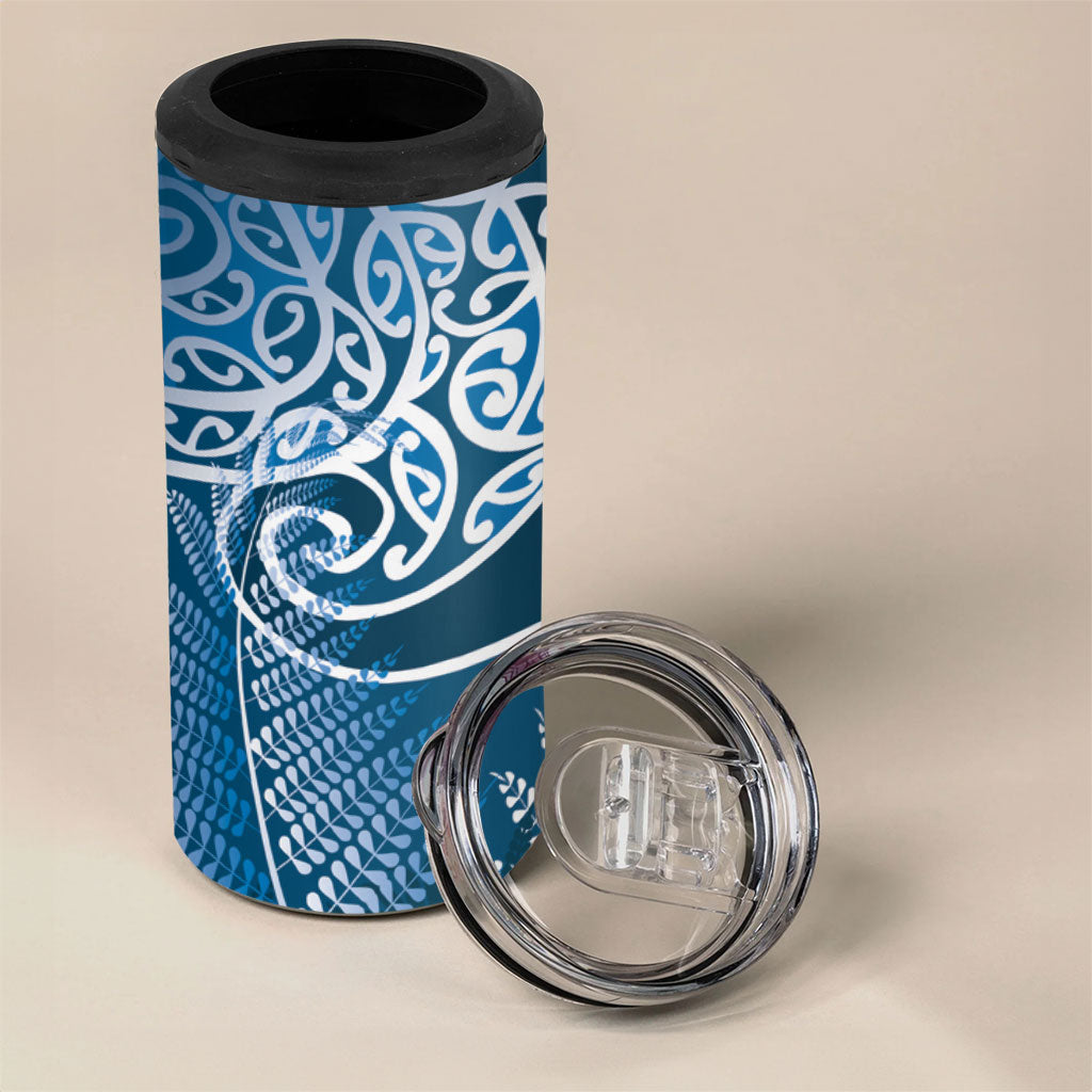 Aotearoa Maori Koru Curves 4 in 1 Can Cooler Tumbler Silver Ferns - Navy Blue