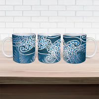 Aotearoa Maori Koru Curves Ceramic Mug Silver Ferns - Navy Blue