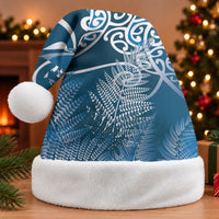 Aotearoa Maori Koru Curves Christmas Santa Hat Silver Ferns - Navy Blue LT7 Without Fur Navy Blue - Polynesian Pride