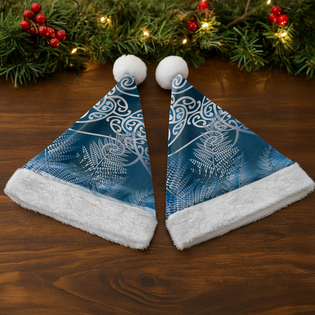 Aotearoa Maori Koru Curves Christmas Santa Hat Silver Ferns - Navy Blue LT7 - Polynesian Pride
