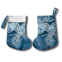 Aotearoa Maori Koru Curves Christmas Stocking Silver Ferns - Navy Blue LT7 - Polynesian Pride