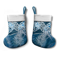 Aotearoa Maori Koru Curves Christmas Stocking Silver Ferns - Navy Blue LT7 - Polynesian Pride