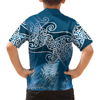Aotearoa Maori Koru Curves Family Matching Summer Maxi Dress and Hawaiian Shirt Silver Ferns - Navy Blue LT7 - Polynesian Pride