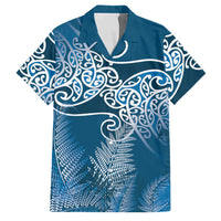 Aotearoa Maori Koru Curves Family Matching Summer Maxi Dress and Hawaiian Shirt Silver Ferns - Navy Blue LT7 Dad's Shirt - Short Sleeve Navy Blue - Polynesian Pride