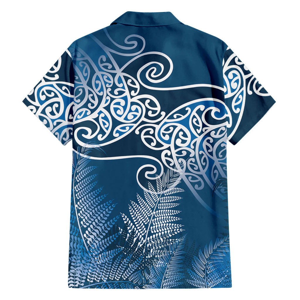 Aotearoa Maori Koru Curves Family Matching Summer Maxi Dress and Hawaiian Shirt Silver Ferns - Navy Blue LT7 - Polynesian Pride