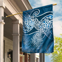 Aotearoa Maori Koru Curves Garden Flag Silver Ferns - Navy Blue
