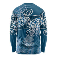 Aotearoa Maori Koru Curves Long Sleeve Shirt Silver Ferns - Navy Blue