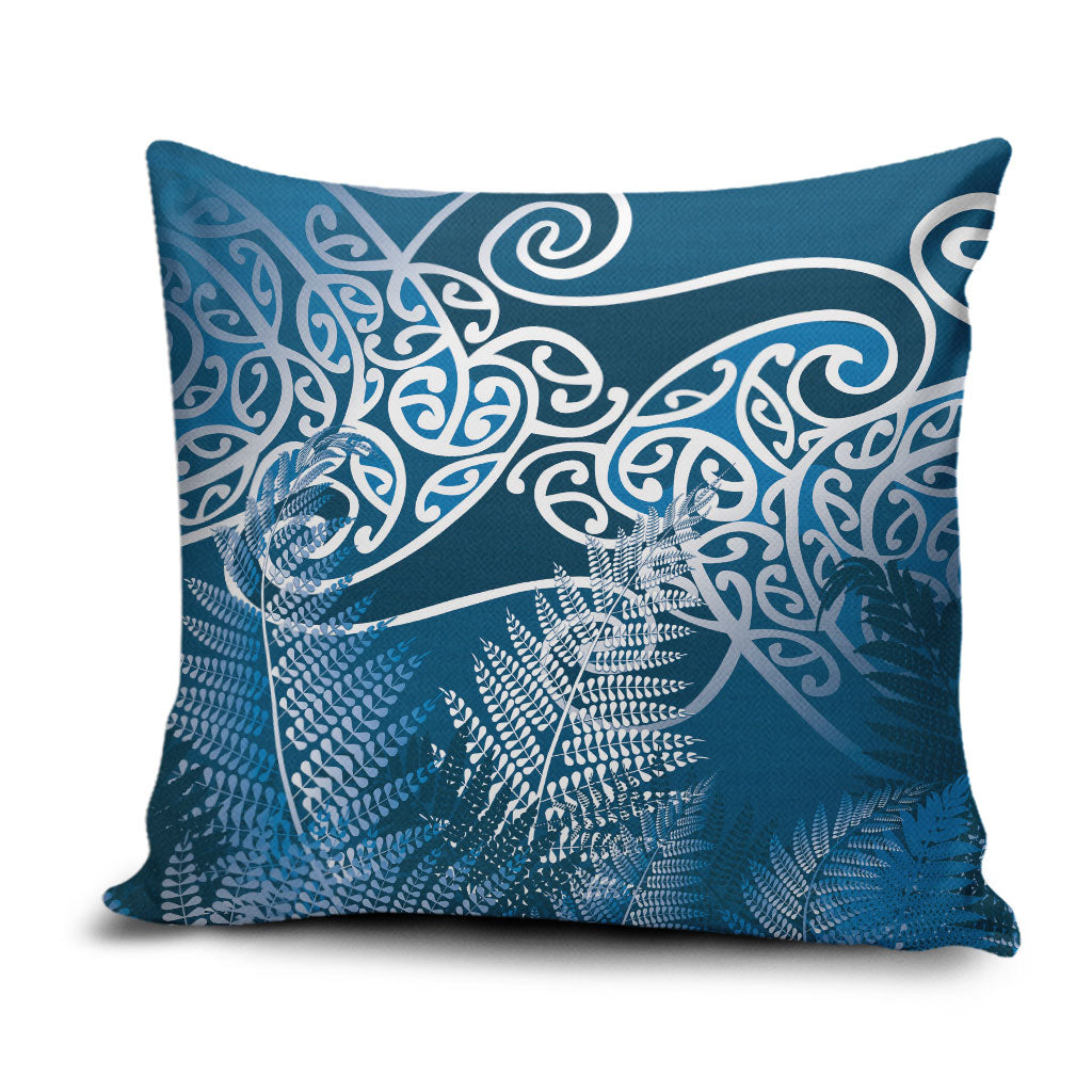 Aotearoa Maori Koru Curves Pillow Cover Silver Ferns - Navy Blue
