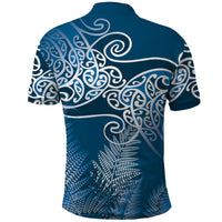 Aotearoa Maori Koru Curves Polo Shirt Silver Ferns - Navy Blue