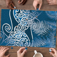 Aotearoa Maori Koru Curves Puzzle Silver Ferns - Navy Blue