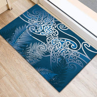 Aotearoa Maori Koru Curves Rubber Doormat Silver Ferns - Navy Blue