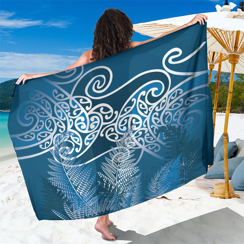Aotearoa Maori Koru Curves Sarong Silver Ferns - Navy Blue