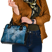 Aotearoa Maori Koru Curves Shoulder Handbag Silver Ferns - Navy Blue